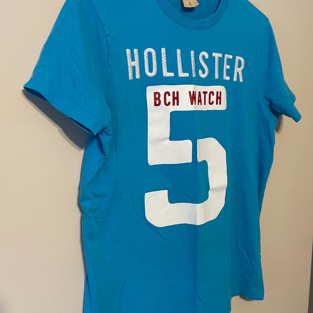Hollister Men’s Large Aqua Blue Front Logo Short Sleeve Soft Tee Shirt Top - Picture 4 of 16